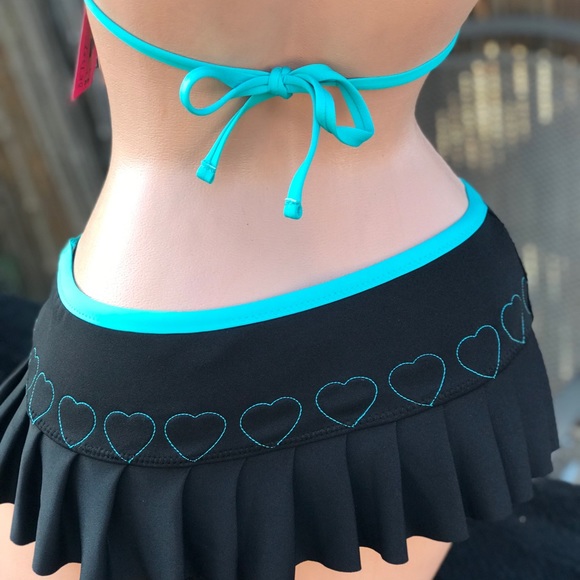 Vintage Betsey Johnson skirt bikini swimsuit heart pleated skirt scuba wetsuit - Picture 5 of 8